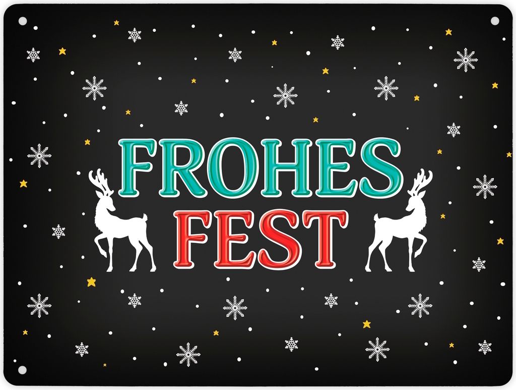 Frohes Fest Metallschild XL mit Rentier und Sterne Motiv Schild Blechschild