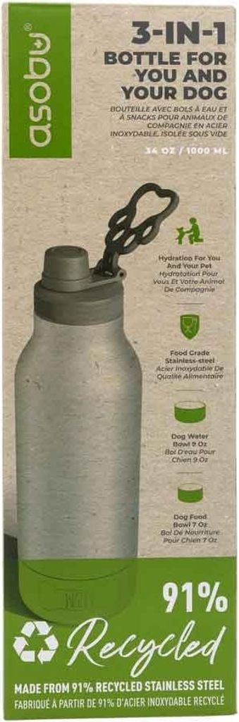 Asobu - Dog Bowl Buddy - recycelte Edelstahlflasche mit 2 Näpfen Silber
