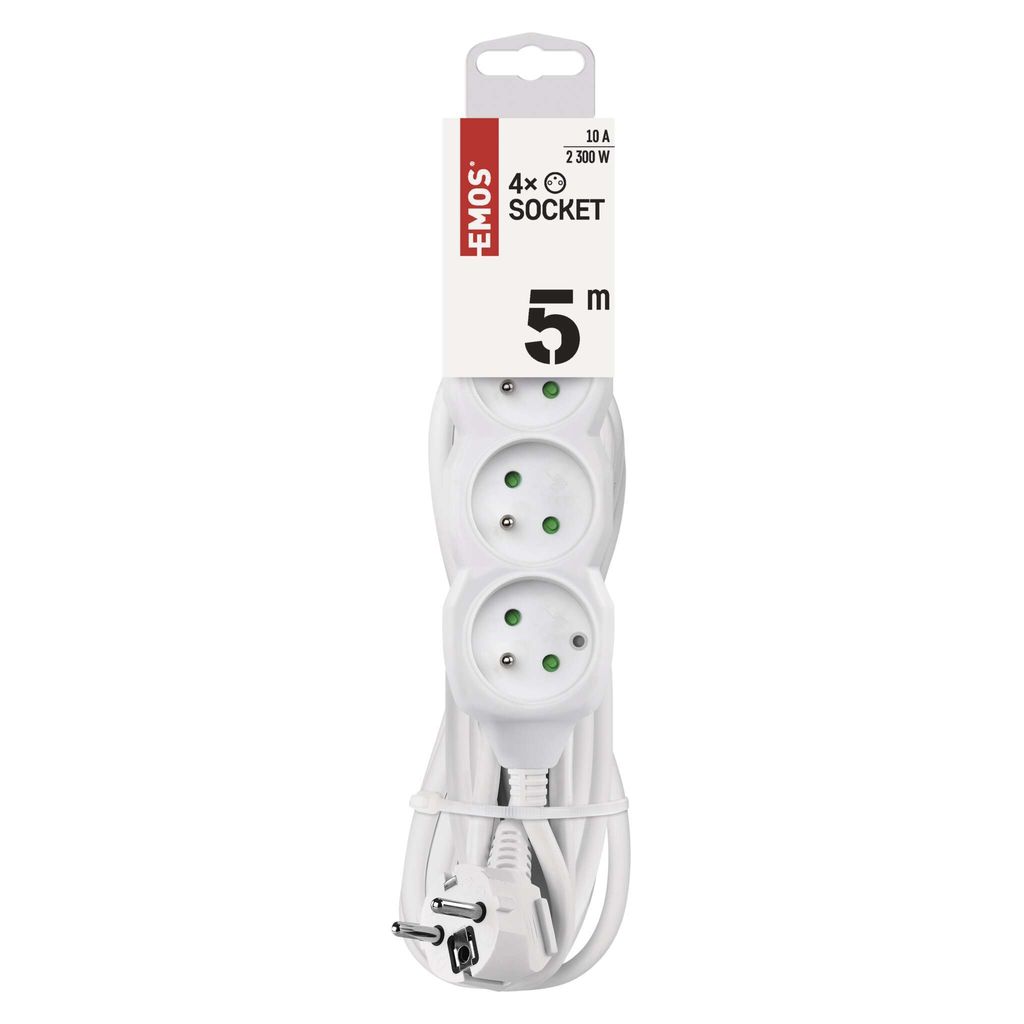 Prodlužovací kabel 5 m / 4 zásuvky / bílý / PVC / 1 mm2