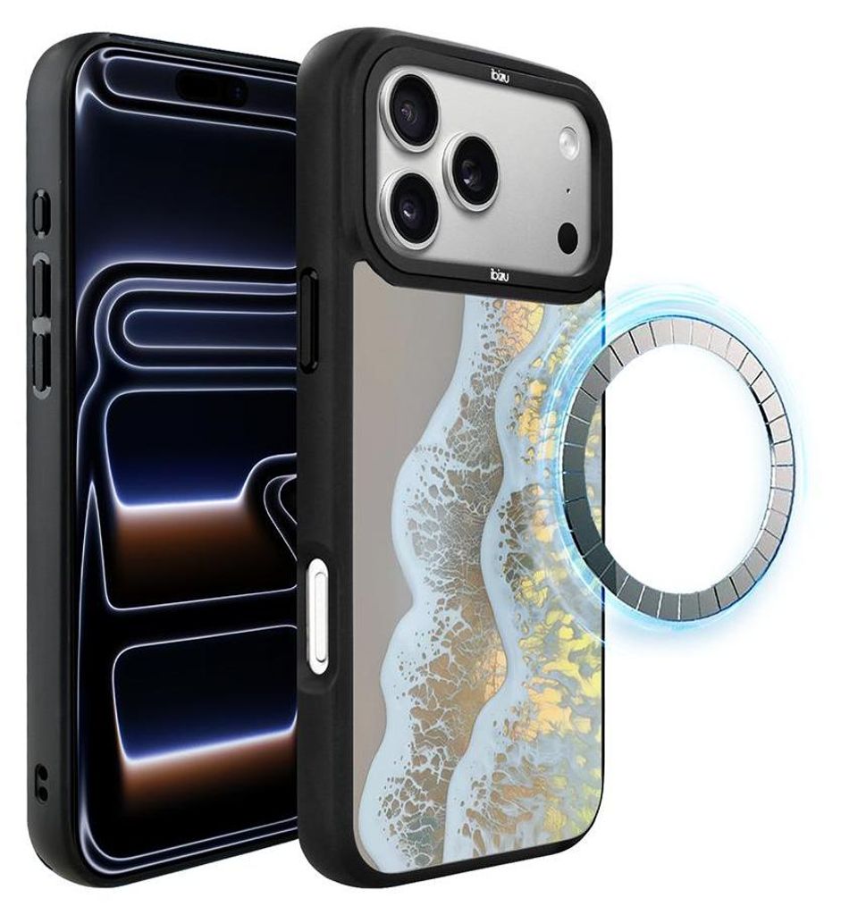 Schutzhülle für das iPhone 17 Pro, MagSafe-kompatibel, mattschwarze Seiten, Meer, goldene Welle