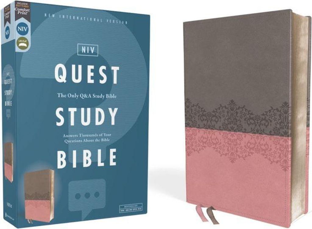 Niv, Quest Study Bible, Leathersoft, Gray/Pink, Comfort Print