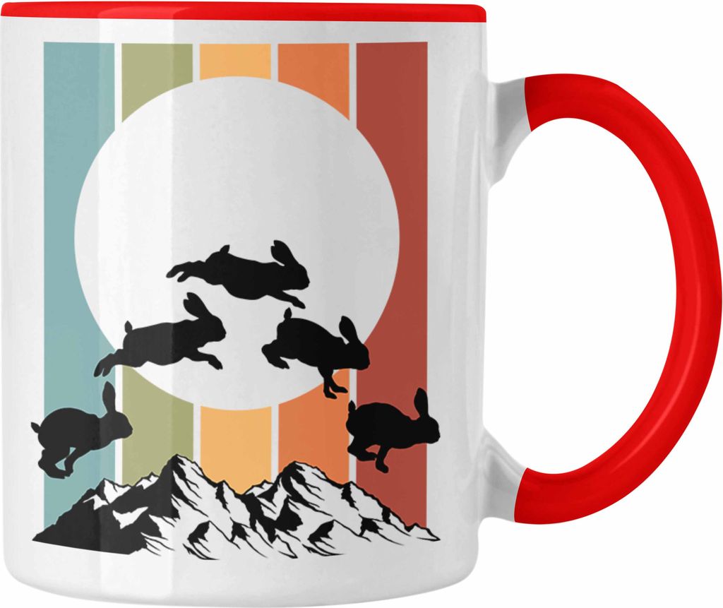 Trendation - Hasen Berge Grafik Tasse Berghasen Geschenk Kaffeetasse Wandern Tirol Alpen (Rot)