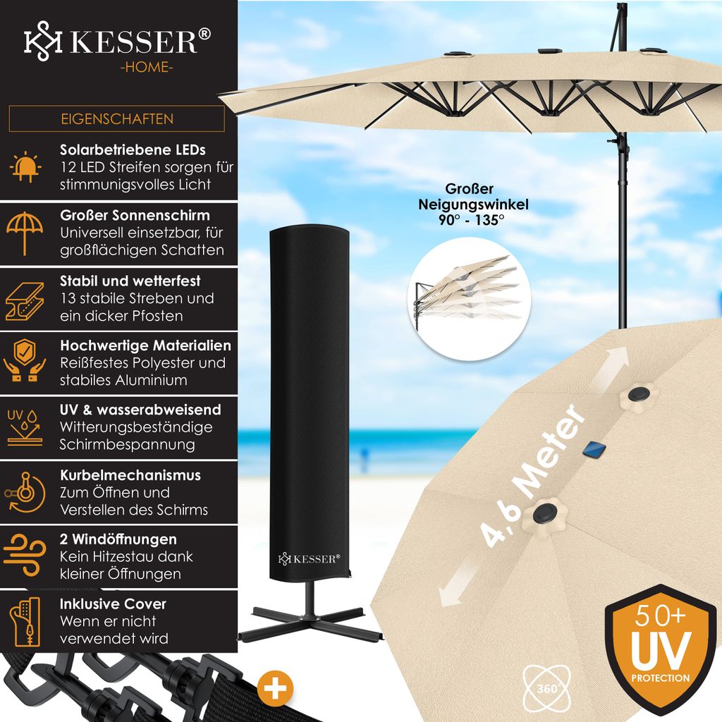 KESSER® Sonnenschirm Doppelsonnenschirm 4,6m x 2,7m | Produktbild 2