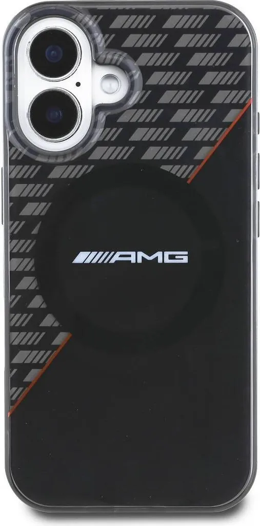 Étui iPhone 16 Plus Mercedes AMG MagSafe Rhombs Noir et Liseré Rouge