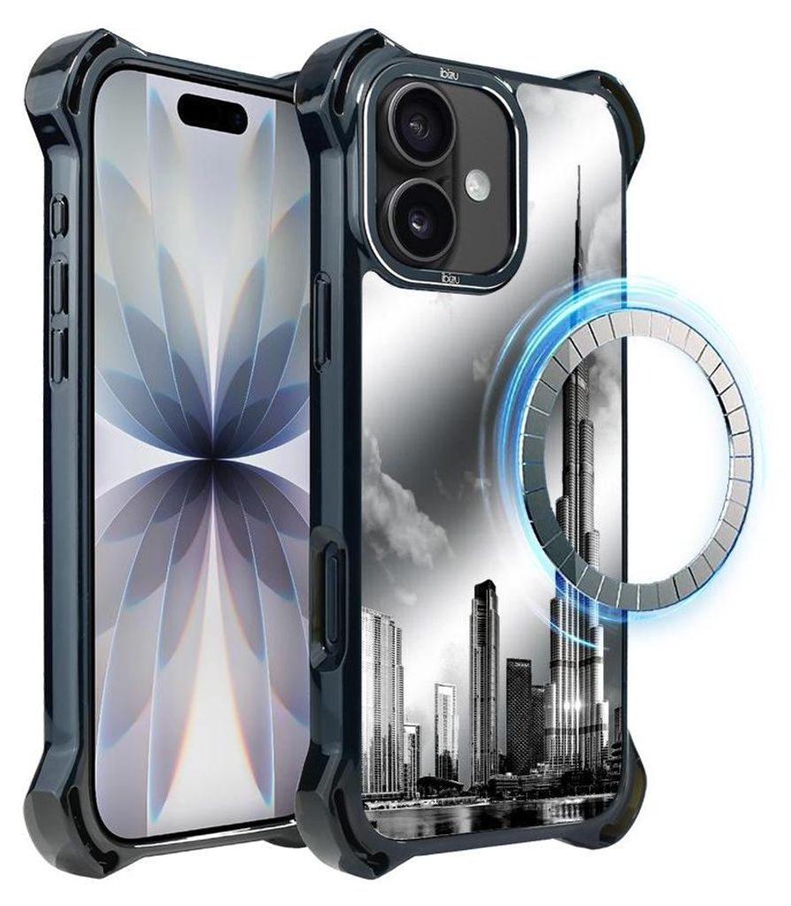 Schutzhülle für das iPhone 17, MagSafe-kompatibel, verstärkte Ecken, schwarz, Burj Khalifa