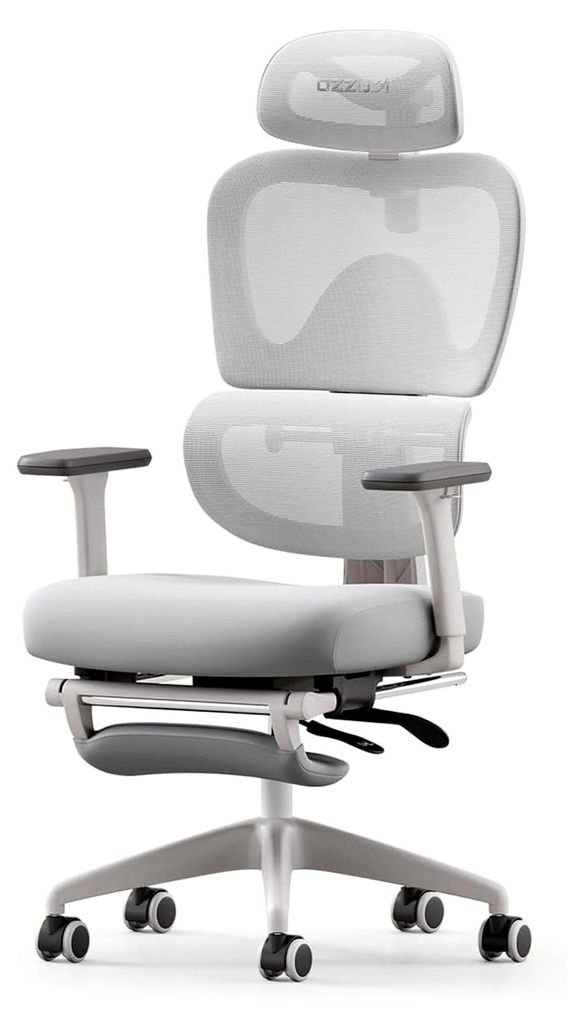 E600SE Ergonomischer Bürostuhl mit 3-stufig verstellbarer Lendenwirbelstütze, 3D-verstellbaren Armlehnen und Kopfstütze sowie Fußstütze, spezi...