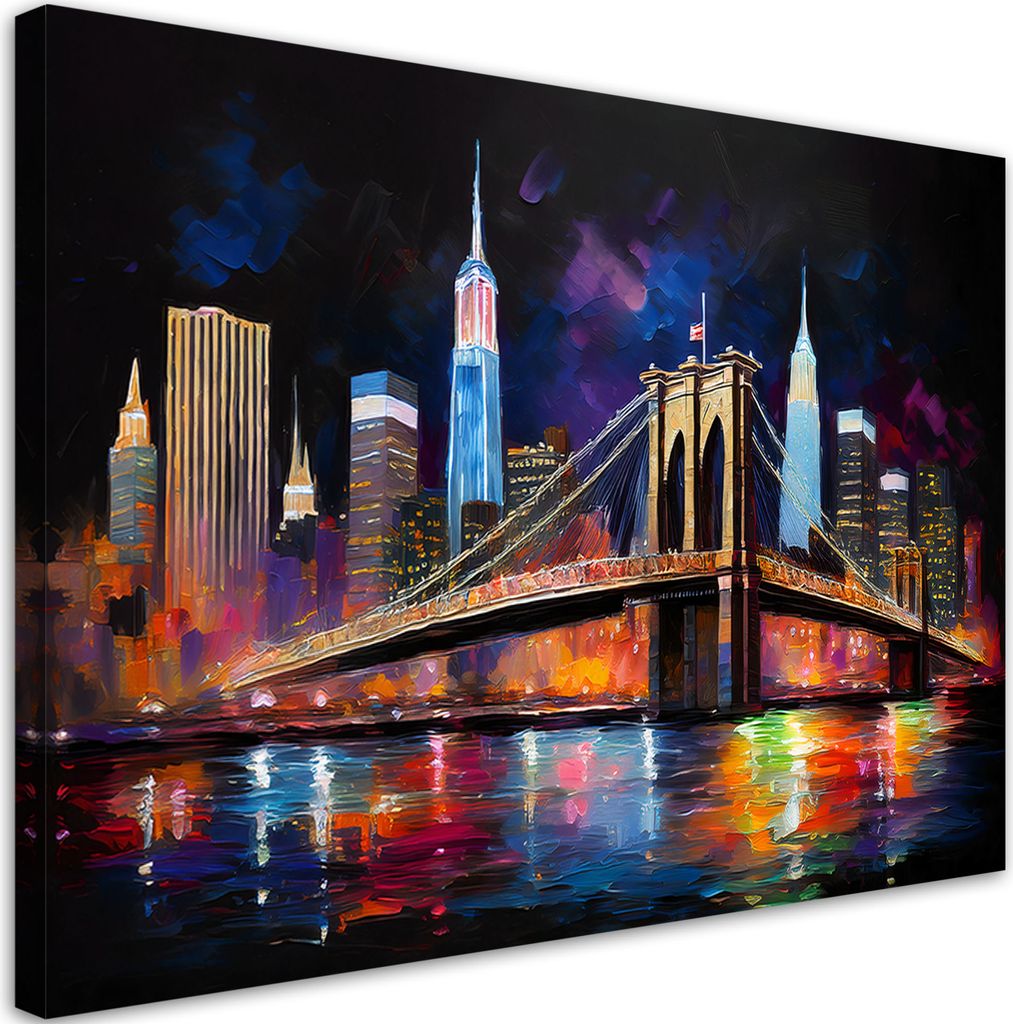Leinwandbild Stadtabstraktion Brücke New York 90x60 Feeby Bunt bild für die wand bereit zum aufhängen