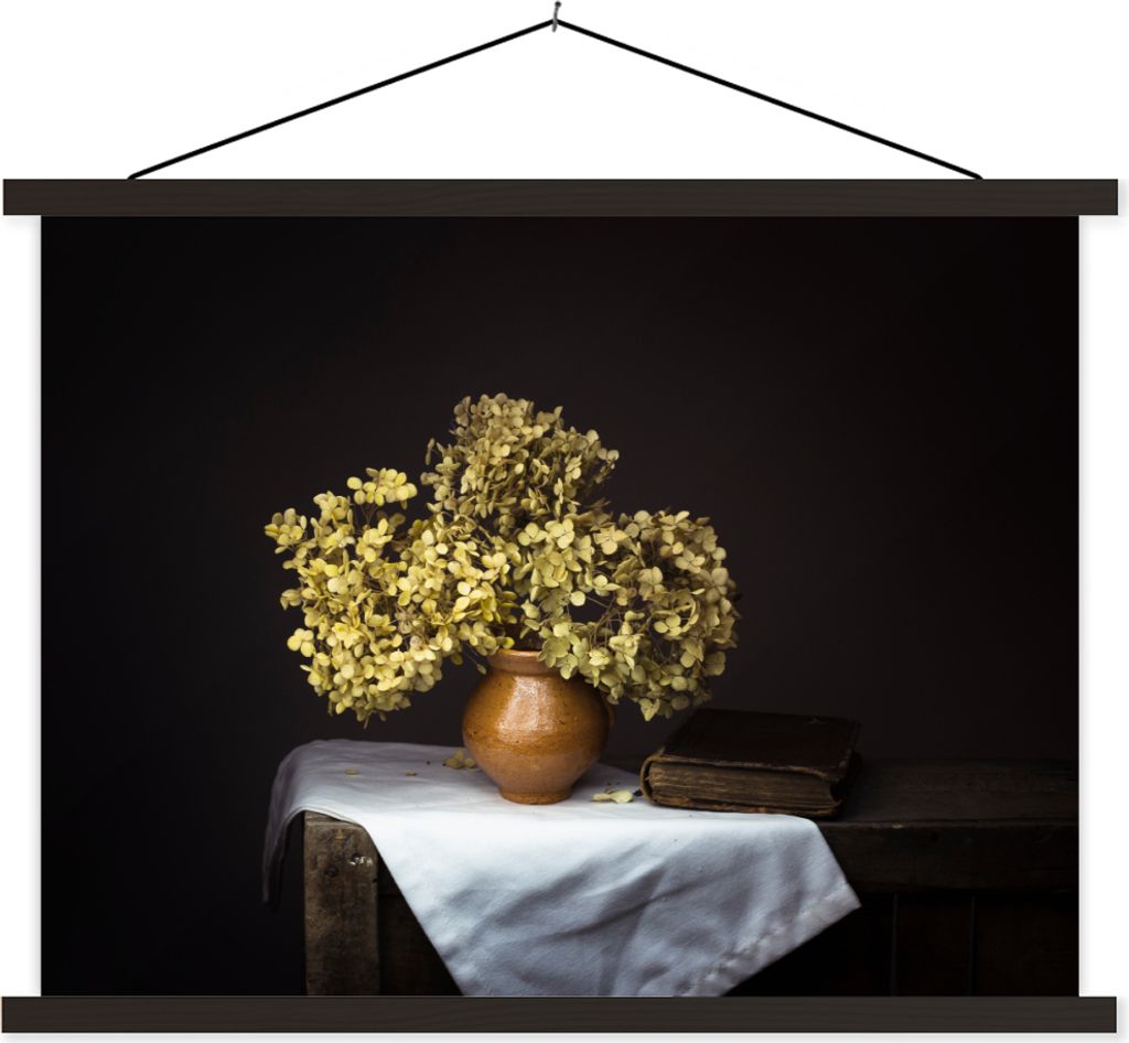MuchoWow Textilposter Getrocknete Blumen - Vase - Stilleben 150x113 cm mit schwarzem Rahmen - Wohnzimmer