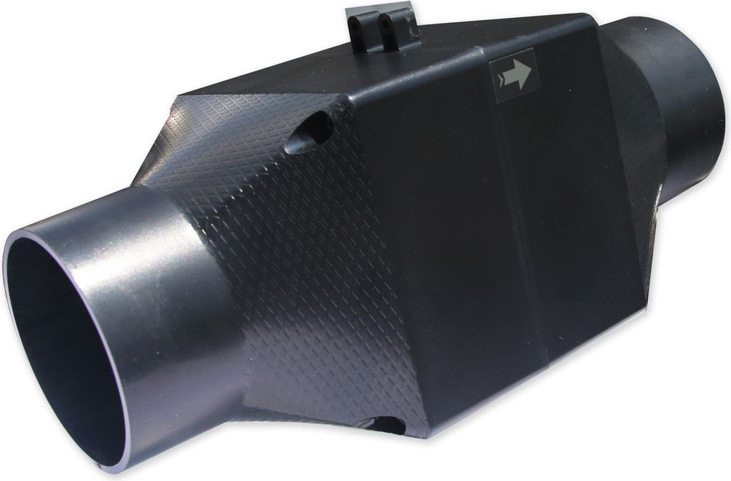 A black ventilation component for a camper.