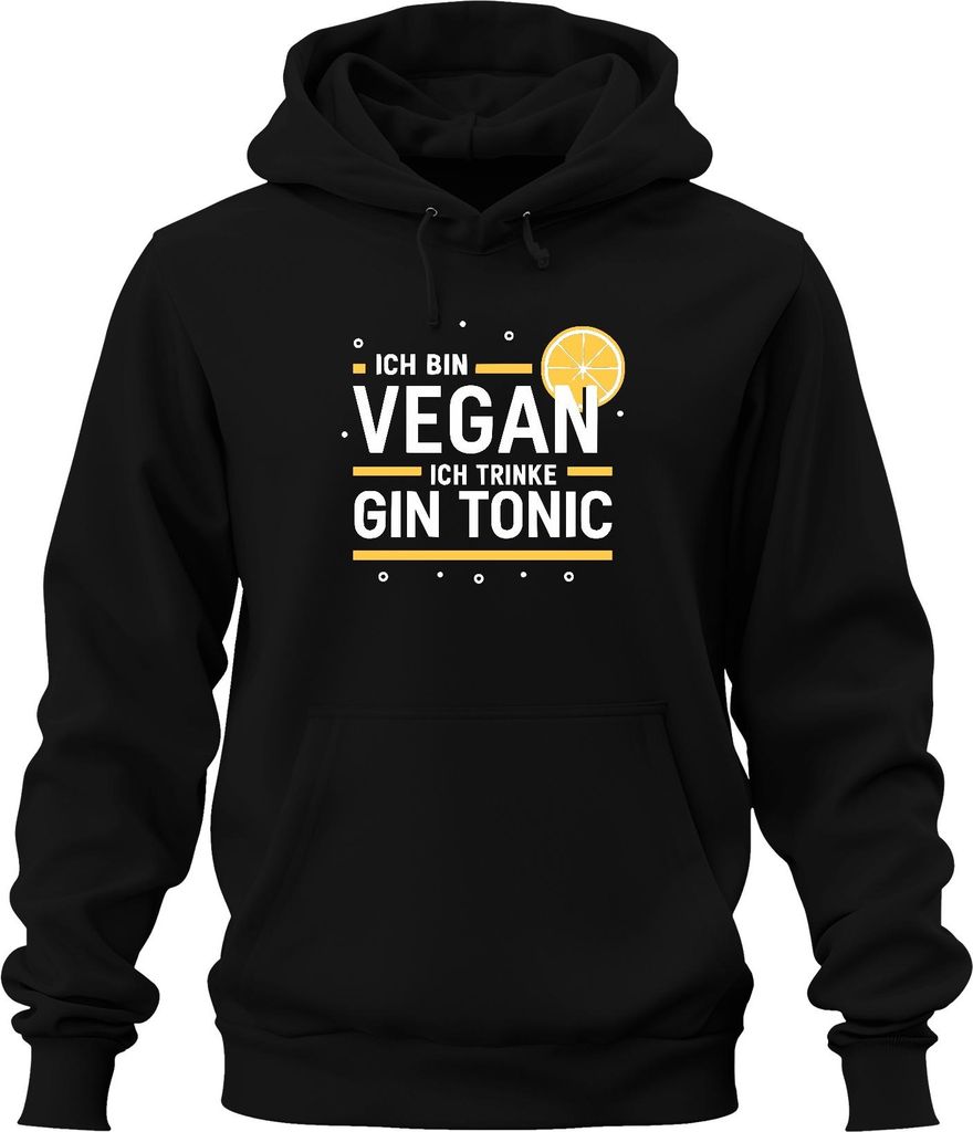 Ich bin vegan ich trinke Gin Tonic Lustiges Geschenk Zitrone Bar Uni Hoodie Kapuzenpullover, Schwarz, XL