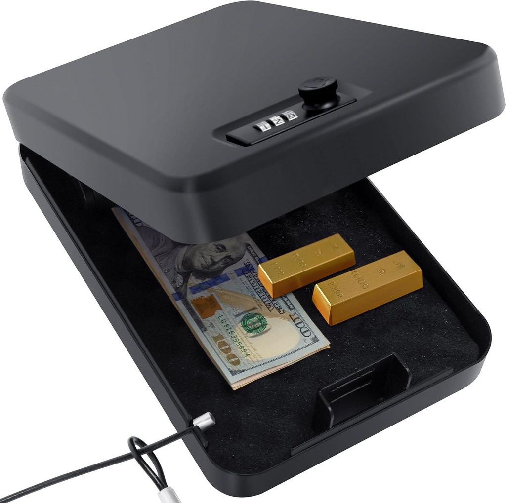 Tragbarer Tresor mit Zahlenschloss, Sicherheitsbox für Dokumente und Schmuck, 5x17x25 CM, Schwarz