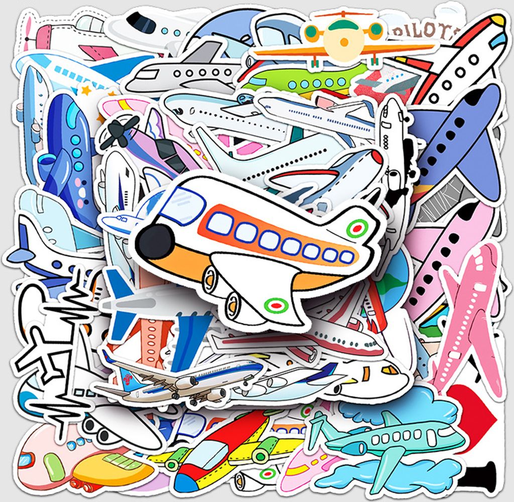 50pcs Cartoon Aufkleber wasserdicht wiederverwendbares DIY Selbstklebender Flugzeug Muster Telefon Hülle Gepäck Aufkleber Kinder Geschenk Kinder ...