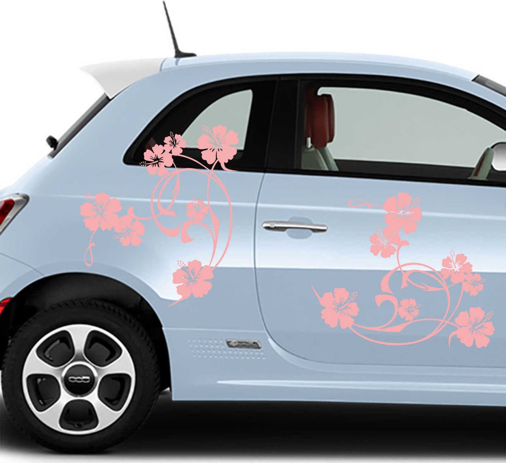 Aufkleber - Autoaufkleber-Set Hibiskus Swirl 4 Stk. je 60cm x 47cm hellrosa - Tuning Carystyling Heckscheibe Auto