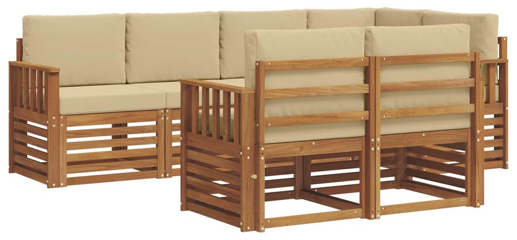 vidaXL Ecksofa Set mit Kissen 7 pcs Natur und Beige Massivholz Akazie