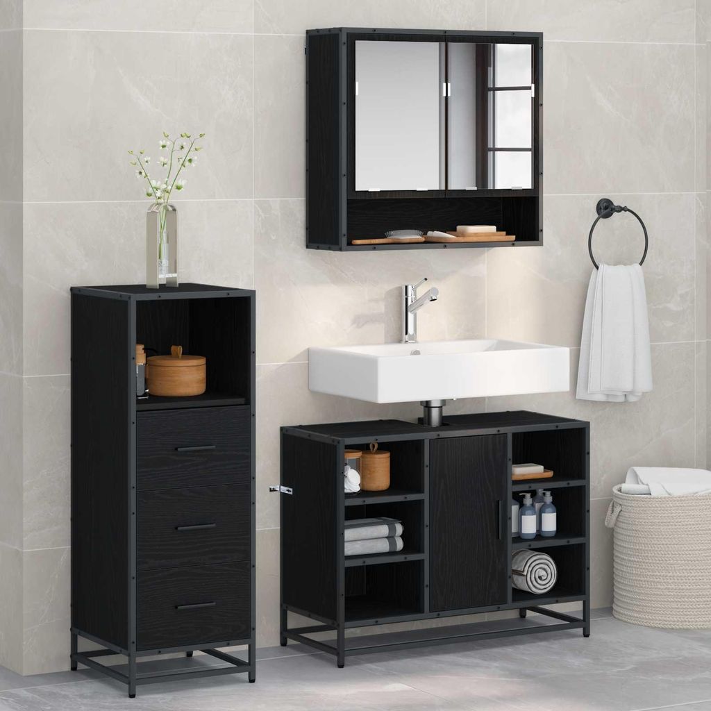 Maison Exclusive - Badezimmermöbel-Set 3 pcs Schwarz Eichen-Optik Holzwerkstoff