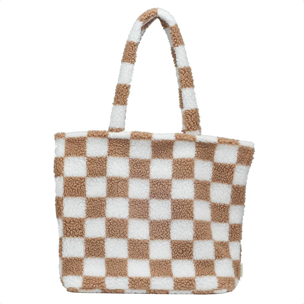Selencia Zaya Tote Bag Teddy 16 pollici - Borsa Laptop Beige a Quadri