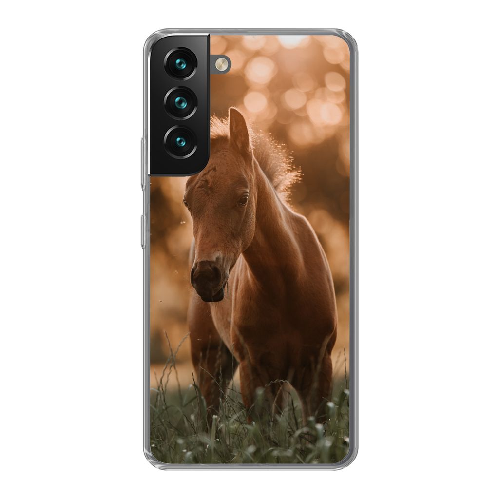 MuchoWow Handyhülle Schutzhülle Hülle für Samsung Galaxy S22 Plus Pferd - Licht - Landschaft Silikon Softcase Handy Hülle - Schutzabdeckung