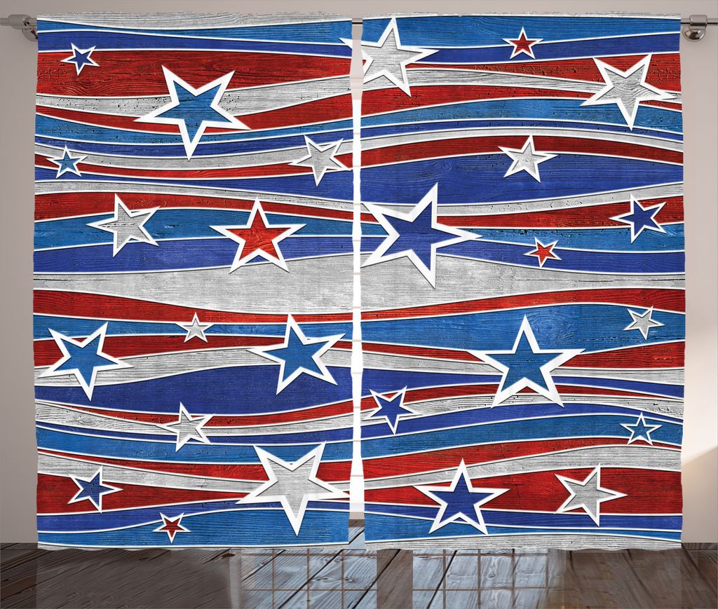 ABAKUHAUS Vereinigte Staaten Rustikaler Vorhang, Abstract USA Flag, Wohnzimmer Universalband Gardinen mit Schlaufen und Haken, 280 x 175 cm, Weiß ...