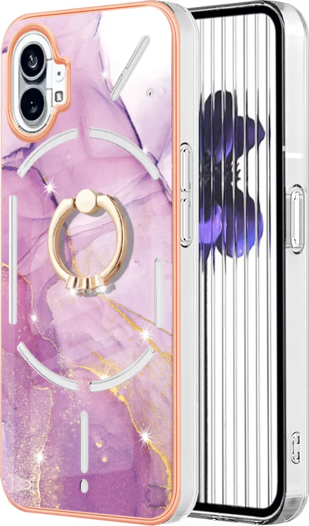 Custodia Marmo Nothing Phone (1) Viola con Anello | Protezione TPU