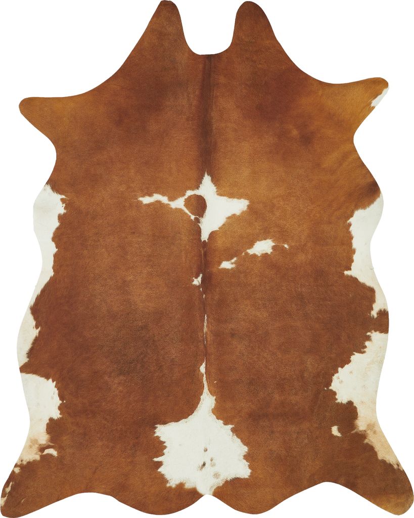 Kuhfell Kunstfell Teppich 125 x 155 cm Braun Weiß Fellimitat Rinderfell Digitaldruck