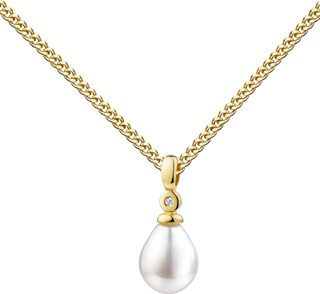 585er Gold Anhänger mit Süßwasserperle und Diamant für Produktbild 