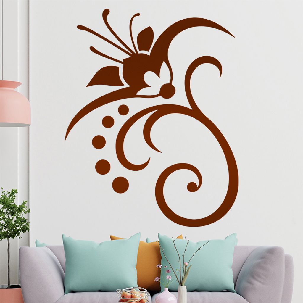 Blume - Linien Punkte Wandtattoo in 6 Größen - Wandaufkleber Wall Sticker - Dekoration, Küche, Wohnzimmer, Schlafzimmer, Badezimmer