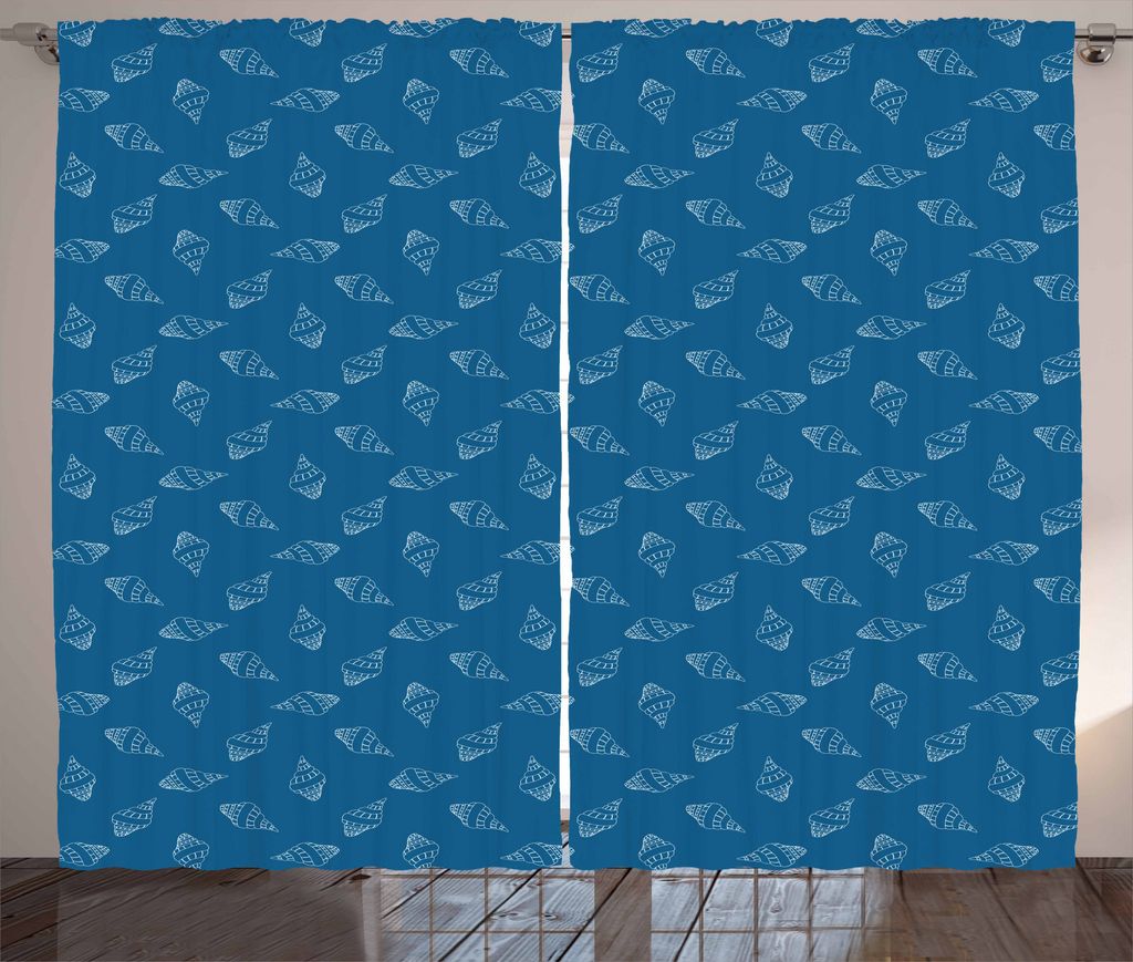 ABAKUHAUS Blau und weiß Rustikaler Gardine, Spiral Muscheln, Schlafzimmer Kräuselband Vorhang mit Schlaufen und Haken, 280 x 175 cm, Blau und weiß