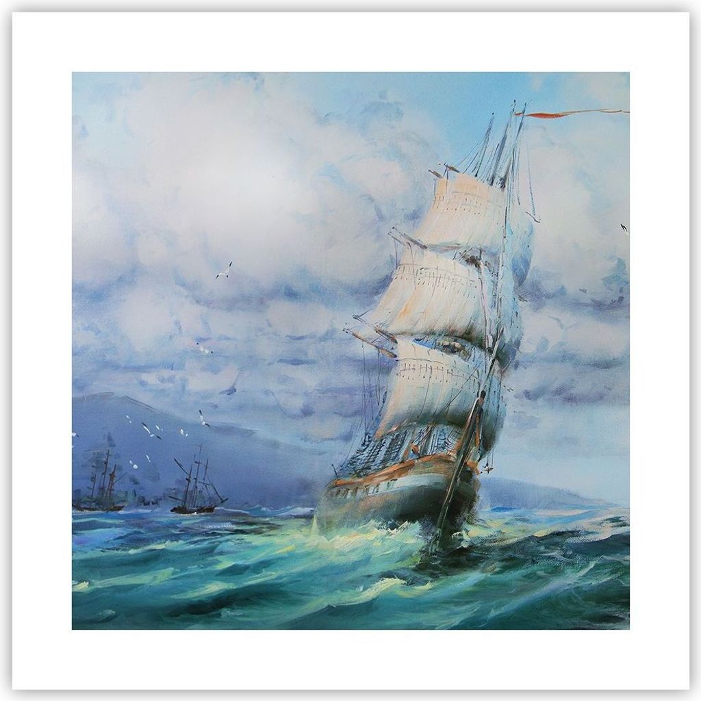 Poster - Poster ohne Rahmen - Meer Segelschiff - 40x40 cm - Wand Bild - Wanddeko - Wandbilder - Kunstposter - Wandposter - Bilder - Kunstdruck - Wa...