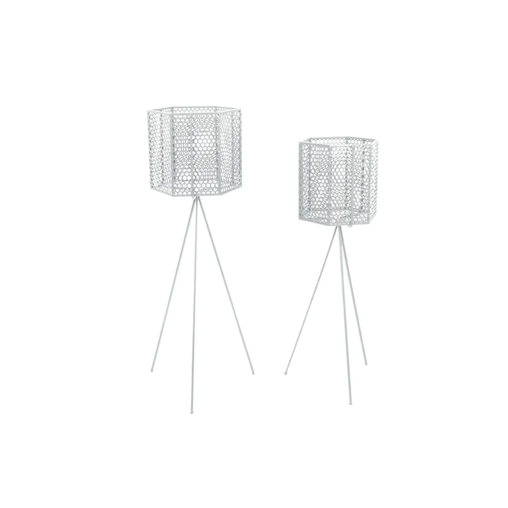 Pots de fleurs hexagonaux blancs en métal Mesh Present Time contemporain
