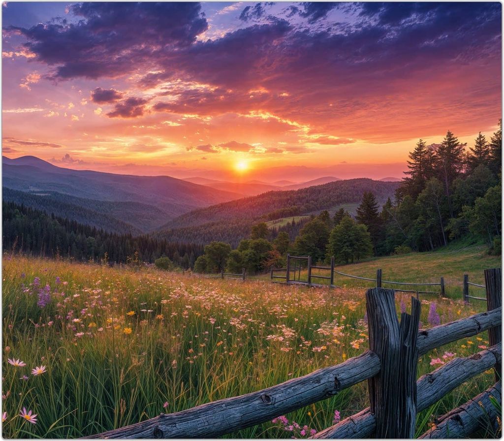 Spritzschutz Herdabdeckplatte Schneidebrett aus Glas Sonnenuntergang Wiese 1-Teilig (60x52cm)