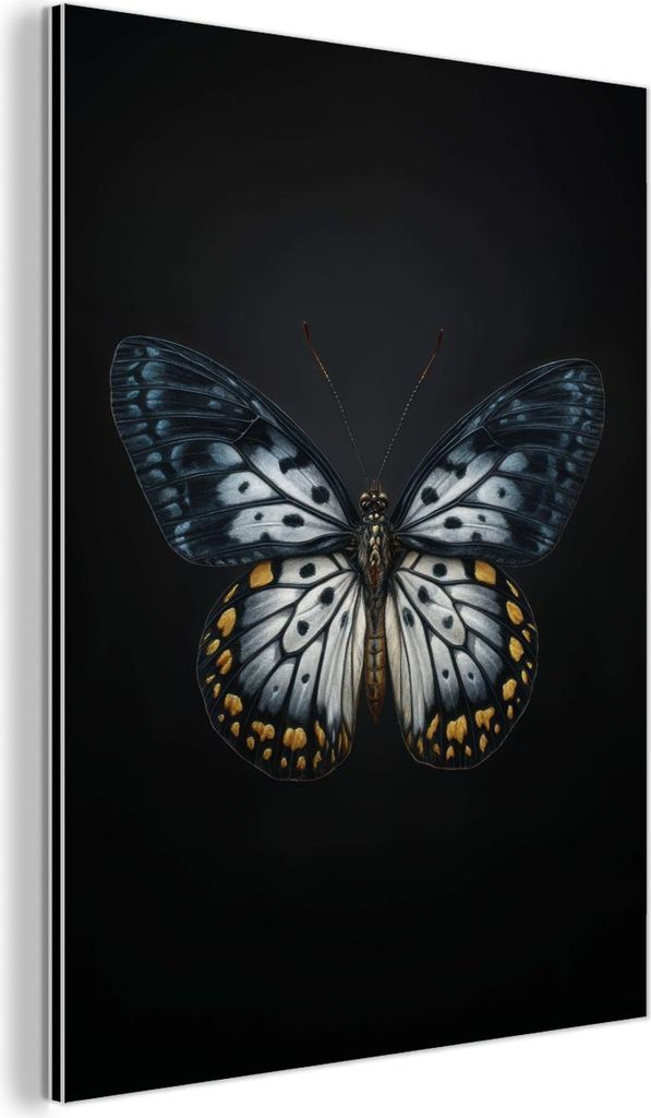MuchoWow Wanddekoration Metall Metallbild Wandkunst 30x40 cm Schmetterling - Monochrom - Balance MuchoWow Aluminium Gemälde - Bilder