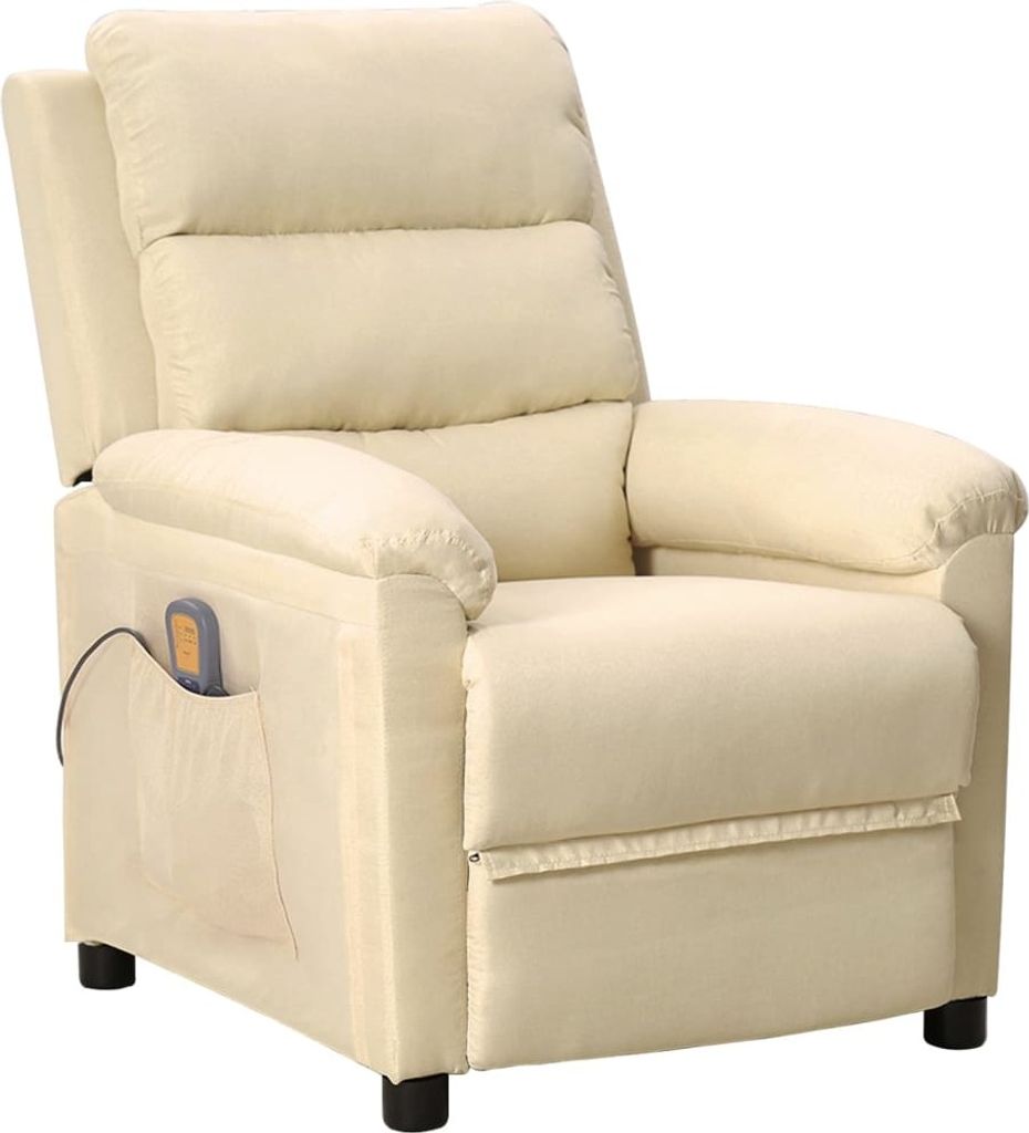 Massagesessel Creme Stoff 74 x 101,5 x 92 cm mit 6-Punkt-Vibrationsmassage und manueller Liegefunktion