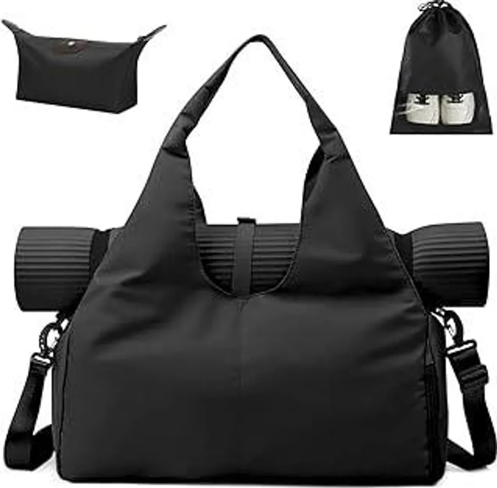 Borsa sportiva, borsa da viaggio con scomparto per scarpe e scomparto impermeabile, borsa da palestra grande per uomo e donna, borsa da allenamento impermeabile, borsa da yoga per tappetini e accessori da yoga, borsa da palestra (nera) - 1