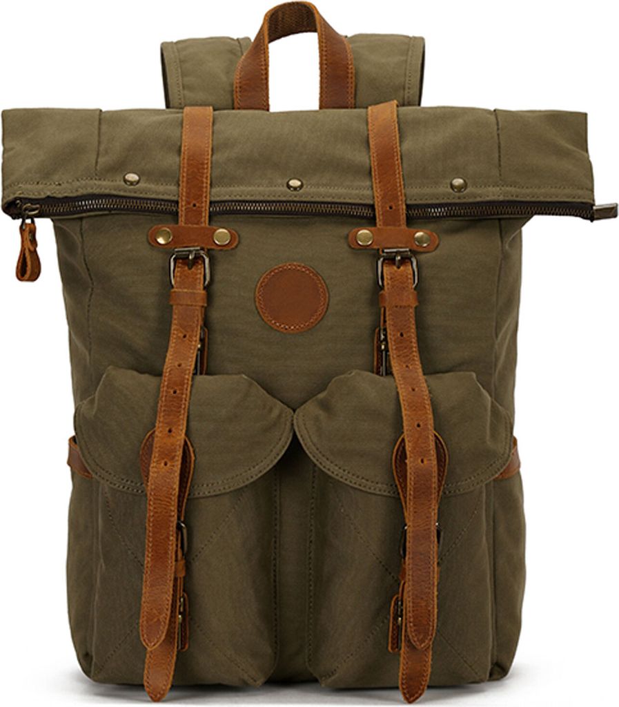 OKWISH Rolltop Rucksack Leinwand Schulrucksack Laptop Handgepäck Rucksack Herren Damen mit 15.6 Zoll Laptopfach Rucksäcke zum Business Arbeit Rei...