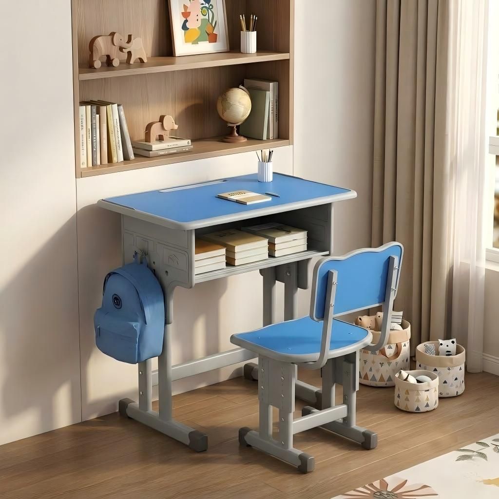 AIORBER Kinderschreibtisch mit Stuhl höhenverstellbar ergonomisch Schüler Schreibtisch Set stabil Lernmöbel Blau
