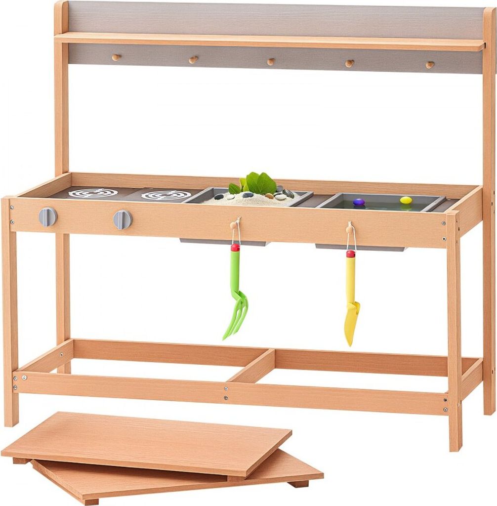 Optimierte Kinder-Spielküche aus Holz - Matschküche mit Zubehör - Spielspaß im Freien - Maße: 1000x360x885mm