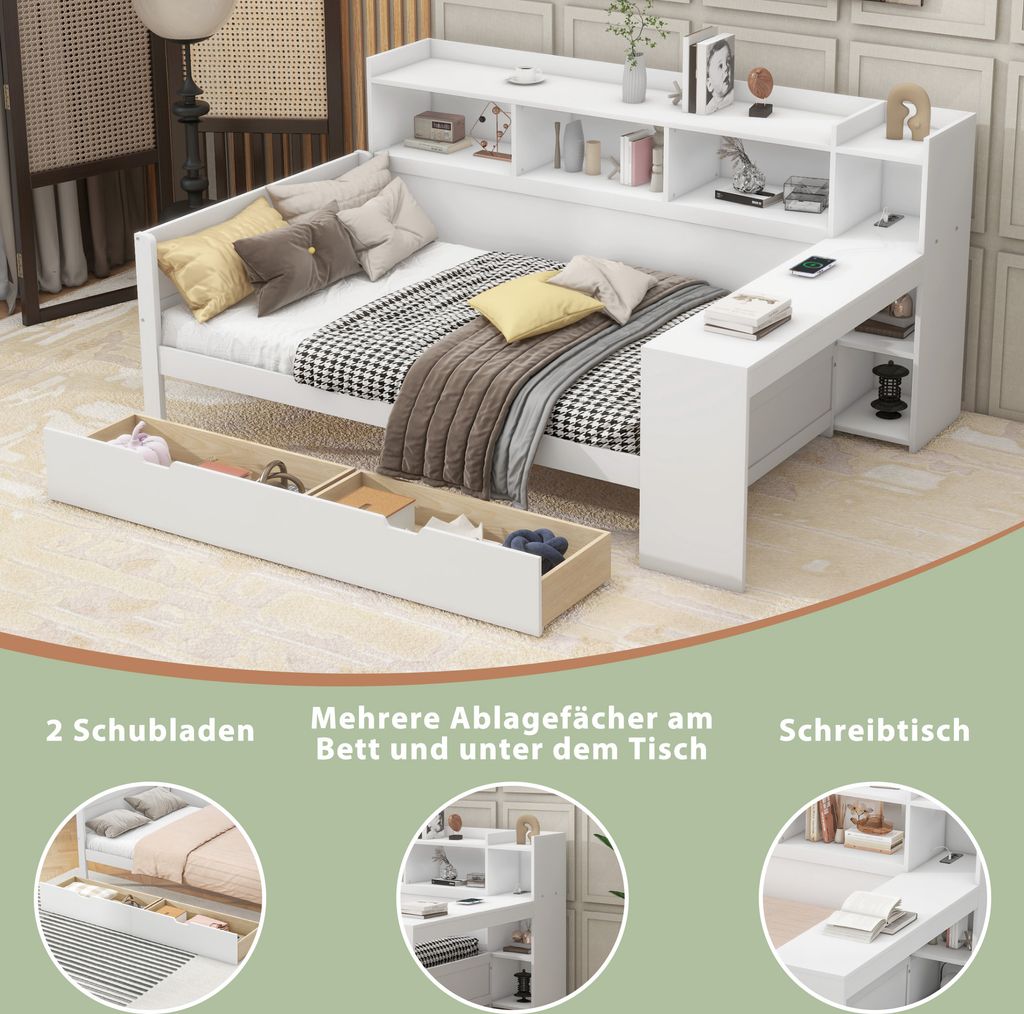 MODFU Schlafsofa Tagesbett 90x200cm mit Nachttischablage Produktbild 6