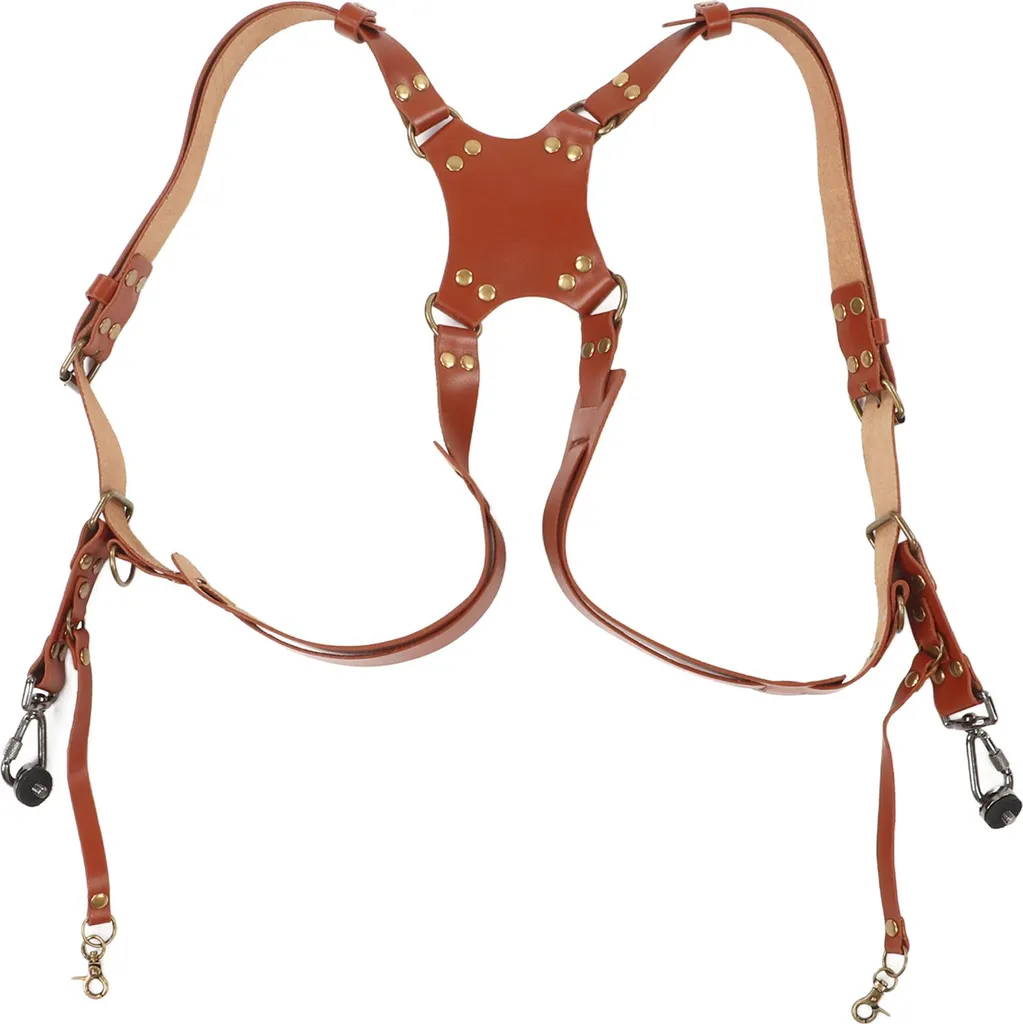 Harnais double appareil photo en cuir brun pour reflex et hybrides SLR