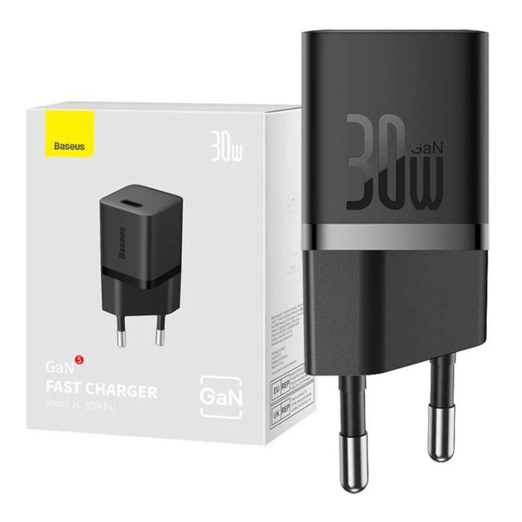 Baseus-Netzladegerät, GaN5 Fast Charger 30 W, 1 x USB Typ-C 5 V/3 A, schwarz „CCGN070401“ – 6932172624439
