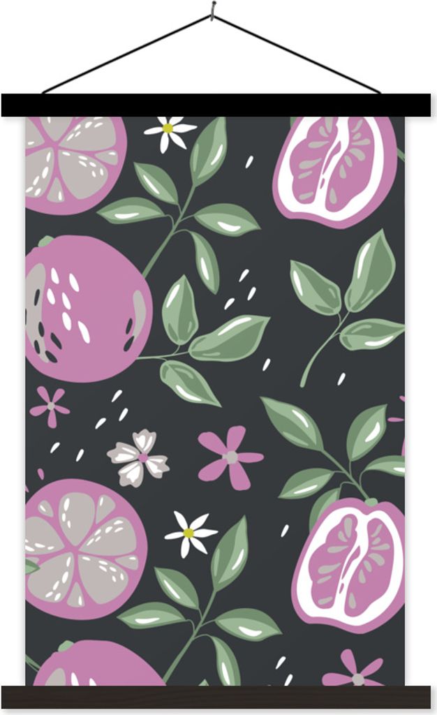 MuchoWow Textilposter Sommer - Obst - Blumen 40x60 cm mit schwarzem Rahmen - Wanddekorationen