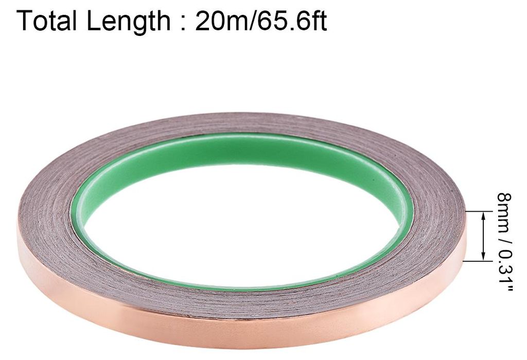 2 Rollen Kupferklebeband 8mm x 20m (B*L), Kupferband Selbstklebend Kupfer Klebeband, 0.06mm Dicke Doppelleiter Kupferfolienband fš¹r EMI RFI EMF ...