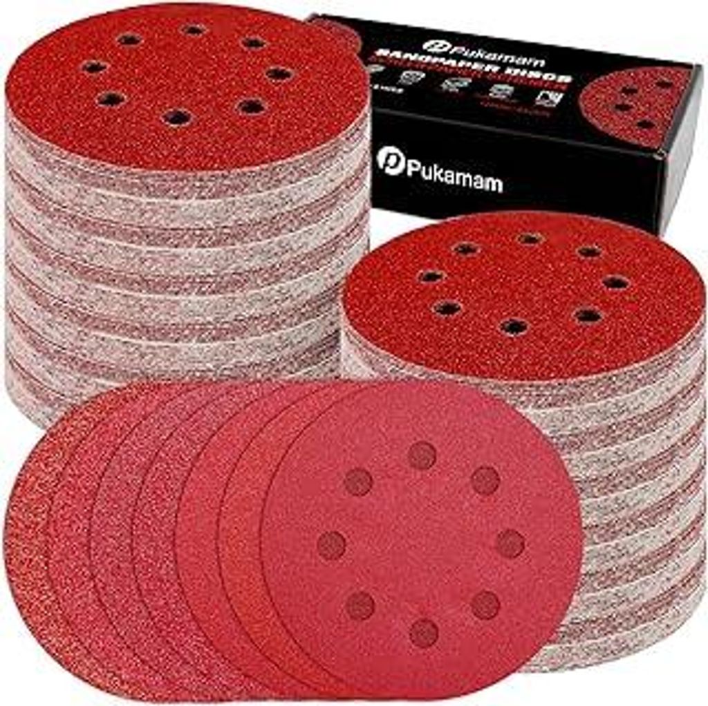 140 Stück Exzenter Schleifpapier 125mm Klett 40/60/80/120/180/240/400 Körnung Schleifscheiben Set für 8 Loch Rund Exzenterschleifer Schleifen