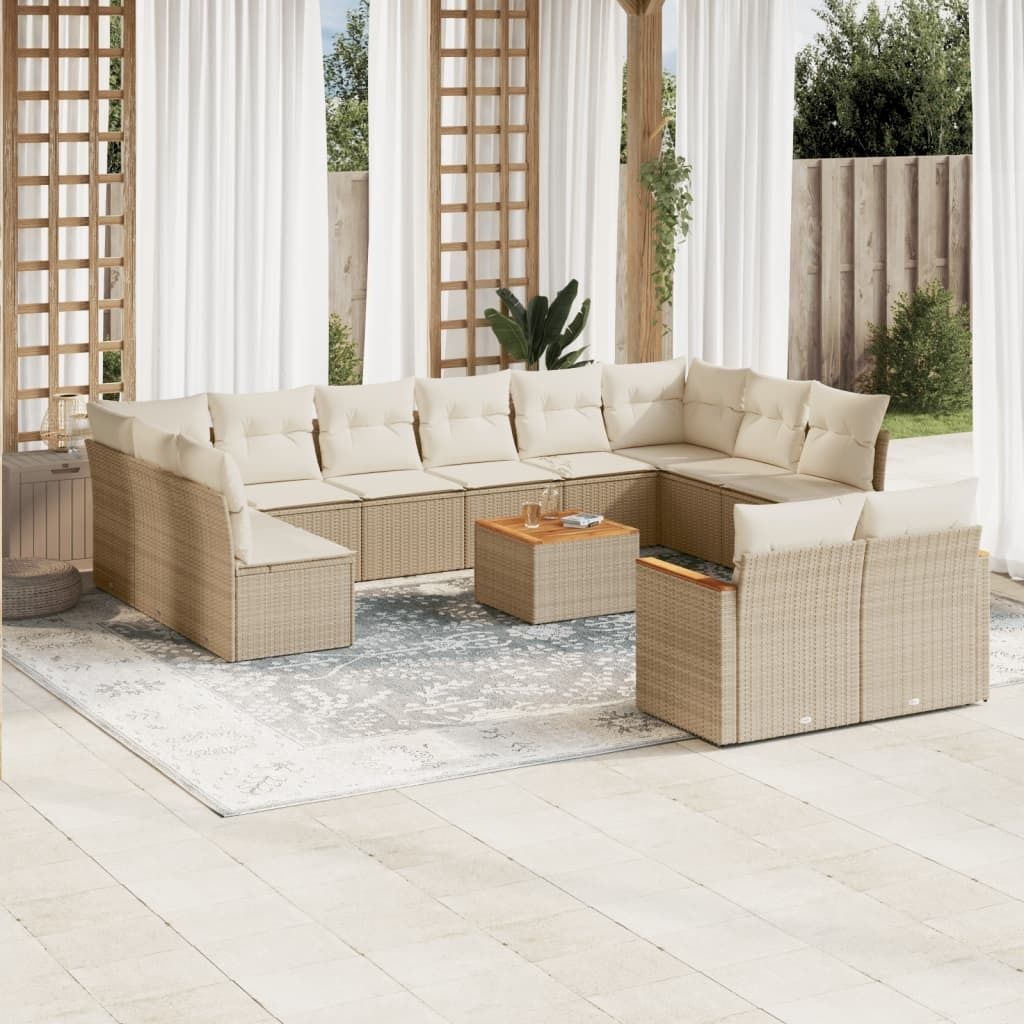 Design 13-tlg. Garten-Sofagarnitur mit Kissen Beige Poly Rattan, Gartenmöbel-Sets 2024 Neu