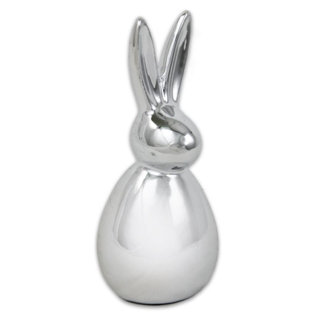 Hase Porzellan silber glänzend Osterdekoration Ostern Produktbild 