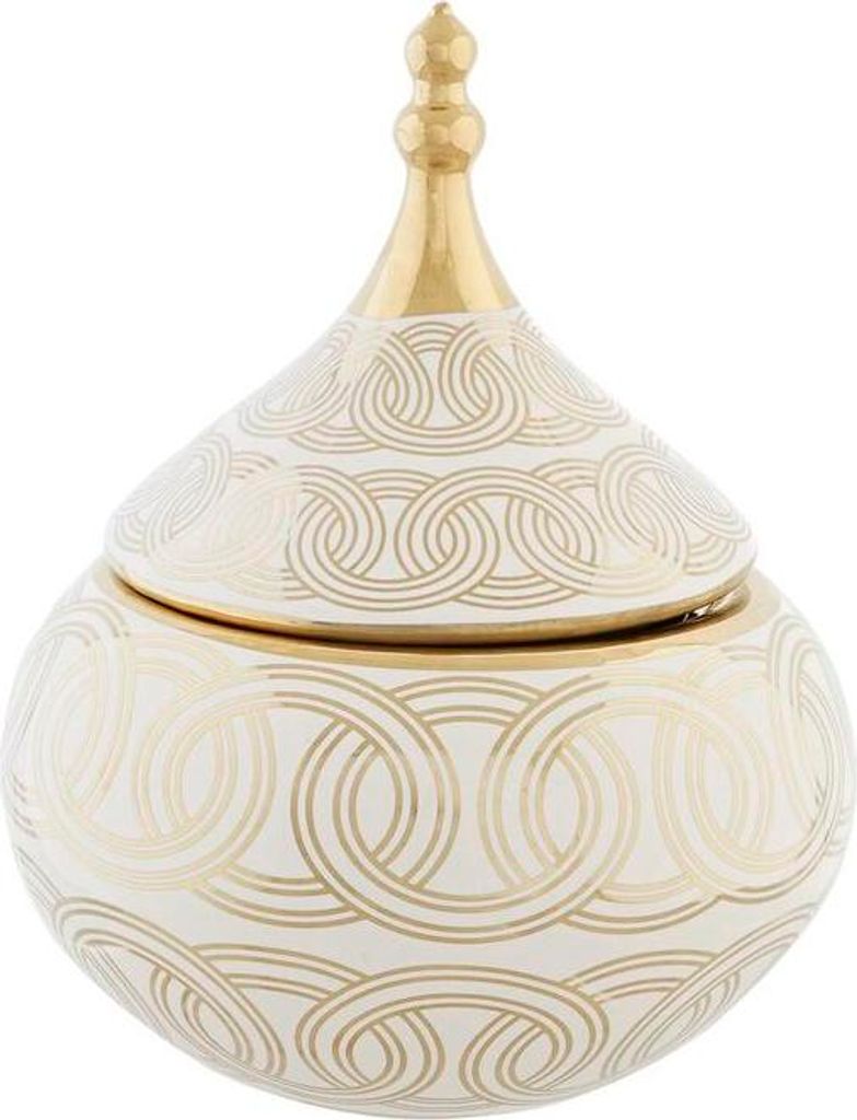 Vase DKD Home Decor Weiß Gold Porzellan Orientalisch Verchromt 18 x 18 x 22 cm