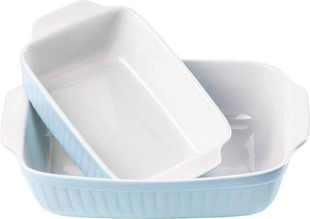 Keramische rechteckigen Backformen in Set von 2 - ideal für Lasagne - kratz- und schneidfest - blau - 33 x 24 x 8 cm / 25 x 16 x 7 cm
