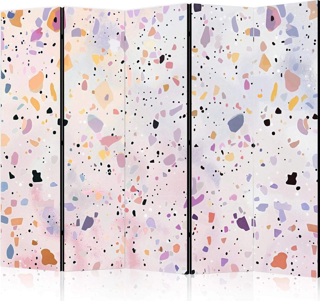 5-teiliger Doppelseitiger Vlies Paravent - Terrazzo in Confetti Style - Violet-Pink - Colorful Pattern 225x172 cm f-H-10034-z-b