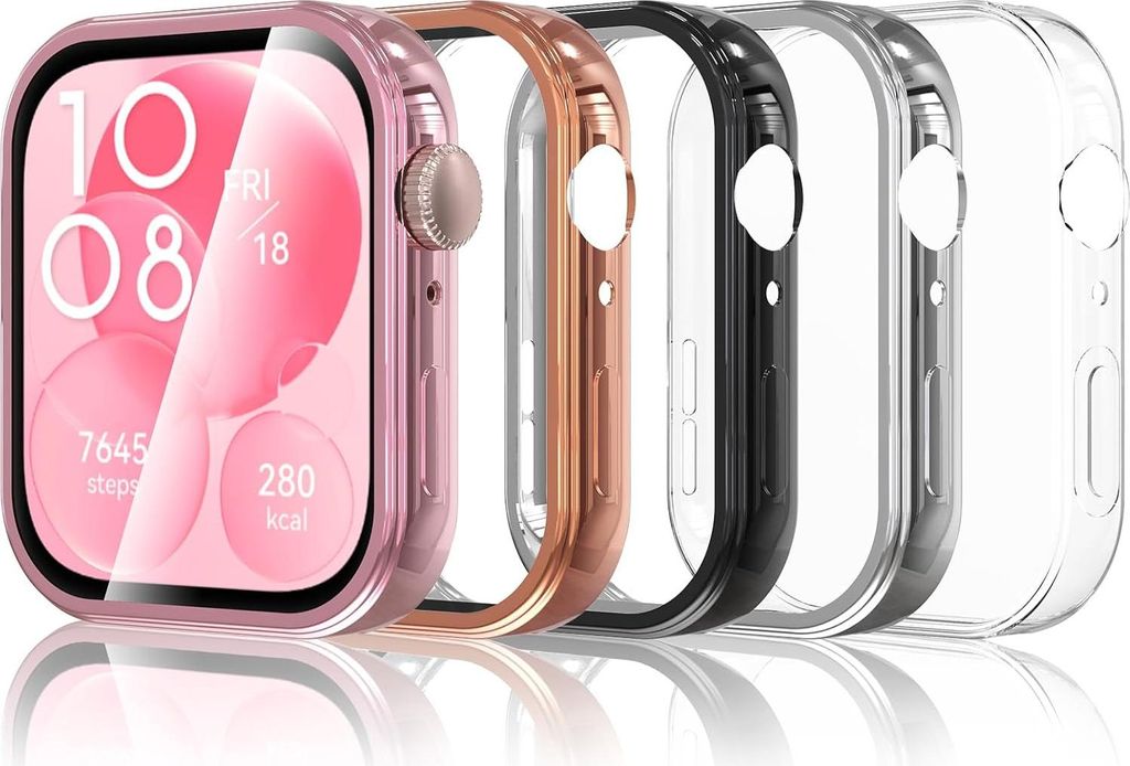 5-Stück Schutzhülle kompatibel für Huawei Watch Fit 3, TPU Hülle Schutzfolie, Leicht Weiche Case Zubehör, Ultradünne Kratzfest Schutz Gehäuse