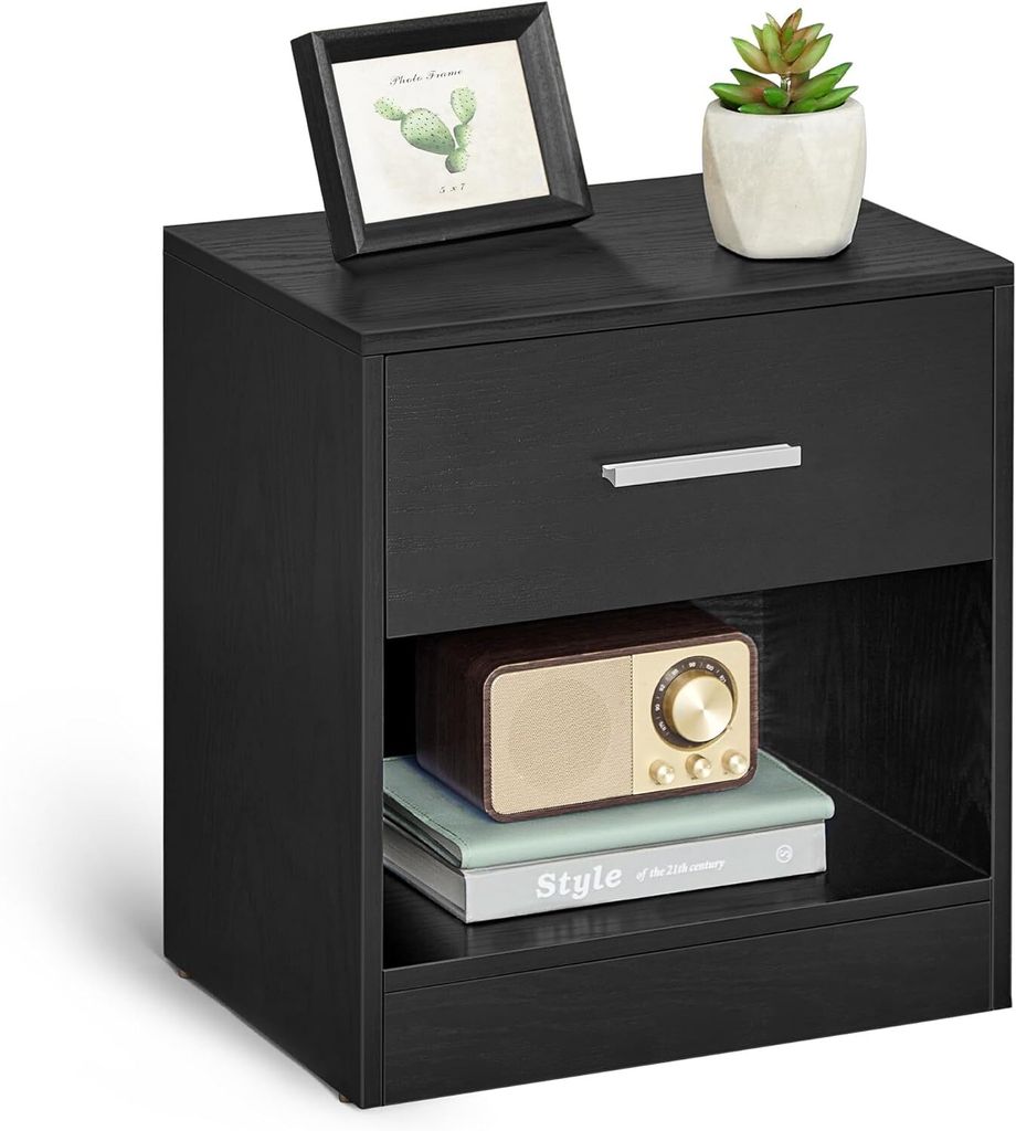 ACAZA Nachttisch - Nachttisch Schwarz - Nachttisch - Nachttisch Modern - 41 x 39 x 28 cm - Nachttisch mit Schublade - Schwarz