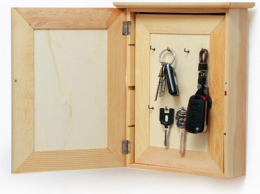 Holz Schlüsselkasten Schrank Schlüssel Aufbewahrung Hakenhalter Organizer Wand montiert 2 Schichten